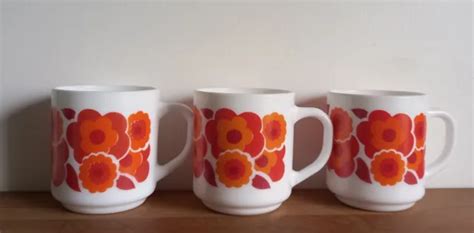 LOT DE 3 mugs Lotus Années 70 s Arcopal France Vintage EUR 25 00