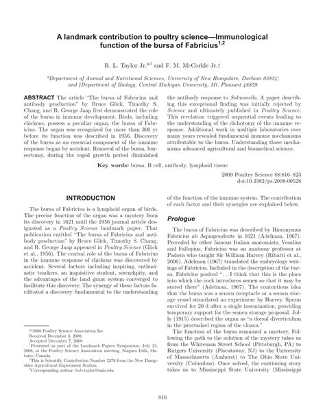 (PDF) A landmark contribution to poultry science-Immunological function of the bursa of Fabricius