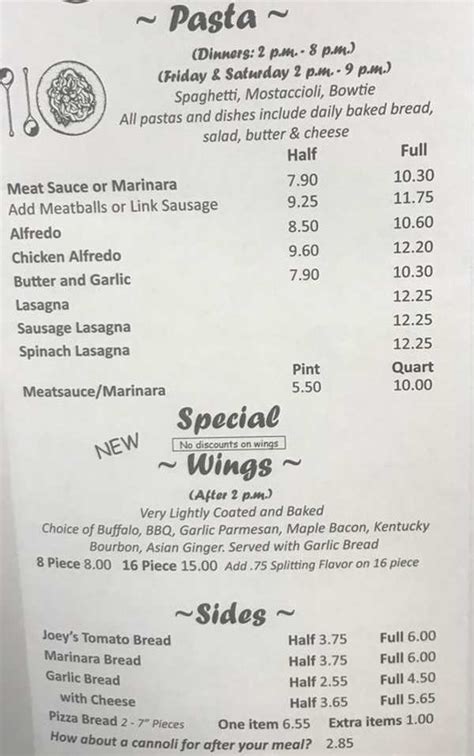 Joey Cs Pizzeria Menu Benton Harbor Mi