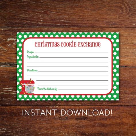 Christmas Cookie Exchange Recipe Card Custom Printable Etsy