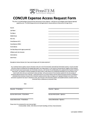 Fillable Online Finance Upenn CONCUR Expense Access Request Form