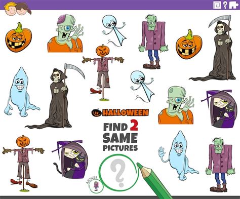 Trouver Deux Mêmes Tâches éducatives De Personnages D halloween