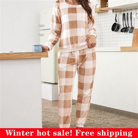 Inverno Flanela Pijamas De Manga Longa Coral Velo Quente Pijamas