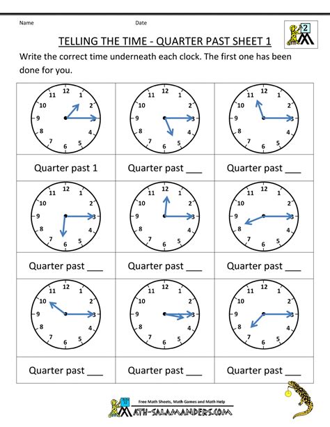 Clock Worksheet For 2nd Grade