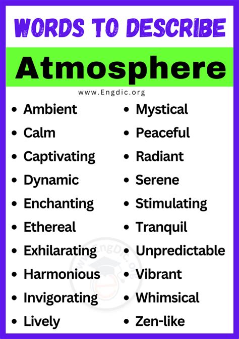 20+ Best Words to Describe Atmosphere, Adjectives for Atmosphere - EngDic