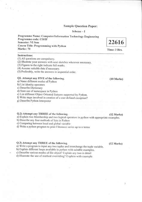 22616 Python Sample Question Paper MSBTE Exam Sample Question Paper