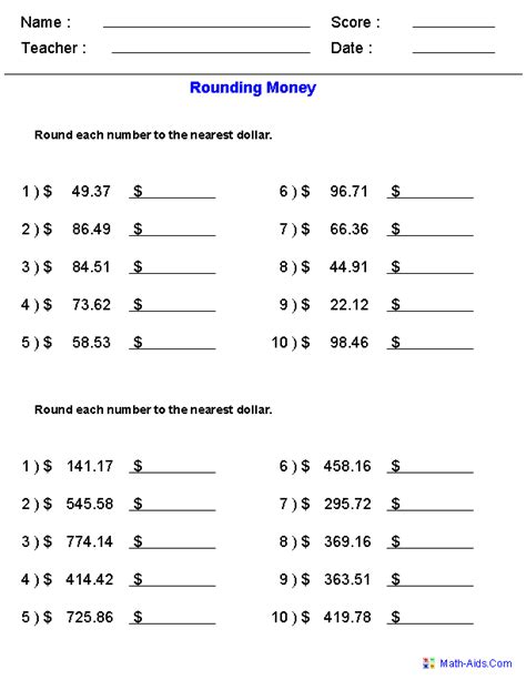 Rounding Numbers Worksheets Grade