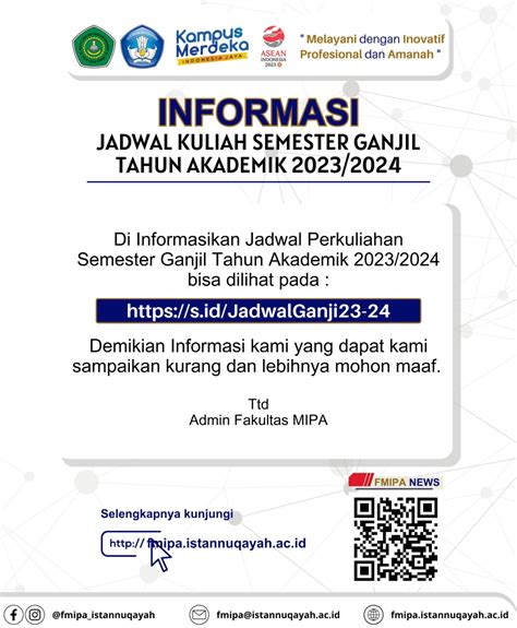 INFO Jadwal Perkuliahan Semester Ganjil TA 2023 2024