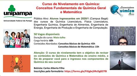 INSCRIÇÃO CURSO DE NIVELAMENTO Licenciatura em Química