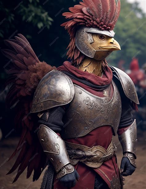 Premium AI Image | Chicken As a warrior with muscle in iron armor