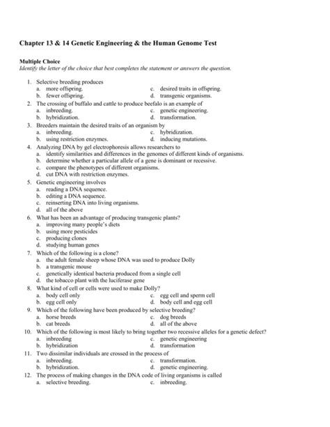 Chapter Genetic Engineering The Human Genome Test