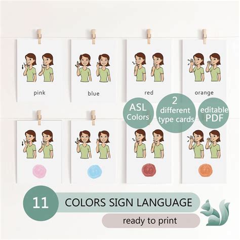 Editable American Sign Language Colours Flashcards for Learning, Catchy ...