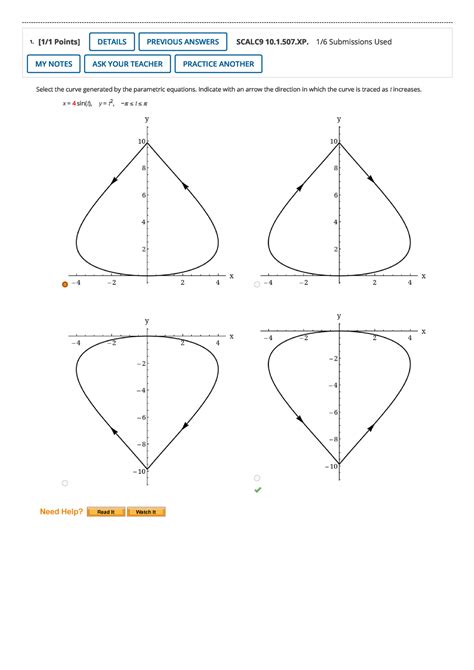 Parametric Curves Math Section Spring Web Assign