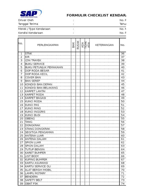 Form Checklist Kendaraan