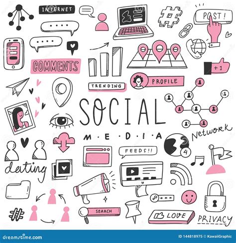 Hand Drawn Social Media Doodle Set Stock Illustration Illustration Of