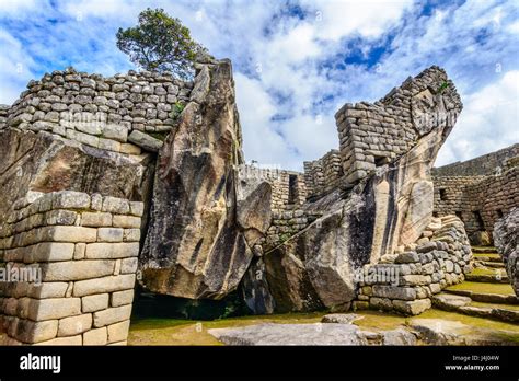 Condor temple Machu Picchu, Incas ruins in the peruvian Andes at Cuzco ...