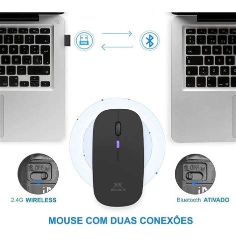 Mouse Sem Fio Recarreg Vel Relogs Led Rgb Ghz Wirelles