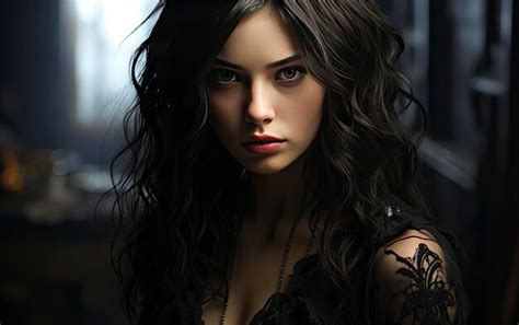 Premium AI Image A Girl With Long Hair And A Black Dress With A Black