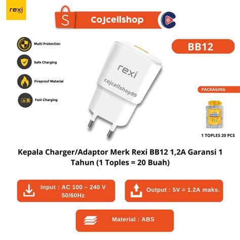 Jual Kepala Charger Adaptor Merk Rexi BB12 1 2A Garansi 1 Tahun 1