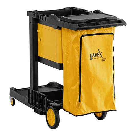 Lavex Janitorial Premium 3 Shelf Janitor Cart Kit With Yellow Zippered