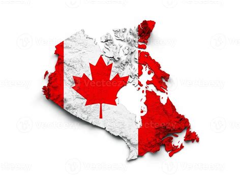 Canada Map Canada Flag Shaded Relief Color Height Map On White