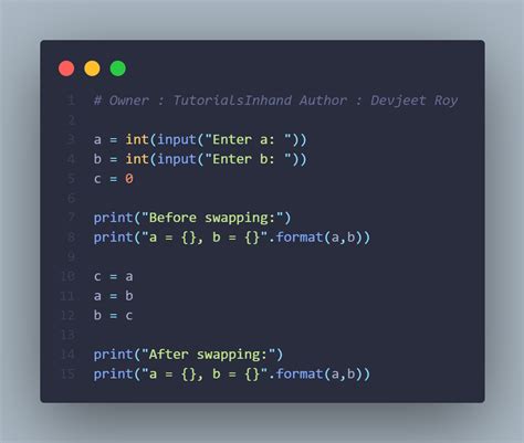 Python Program To Swap Two Numbers Using Third Variable