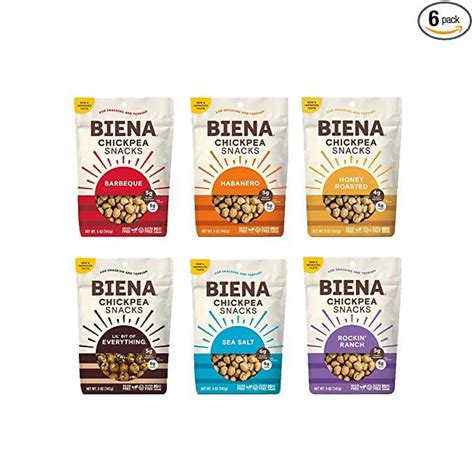 BIENA Roasted Chickpea Snacks Variety Pack Of 6 5 Ounce Bags