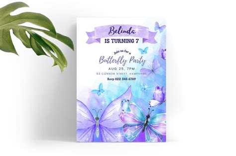 Purple Butterfly Invitation, Printable Butterfly Invite, Girls ...