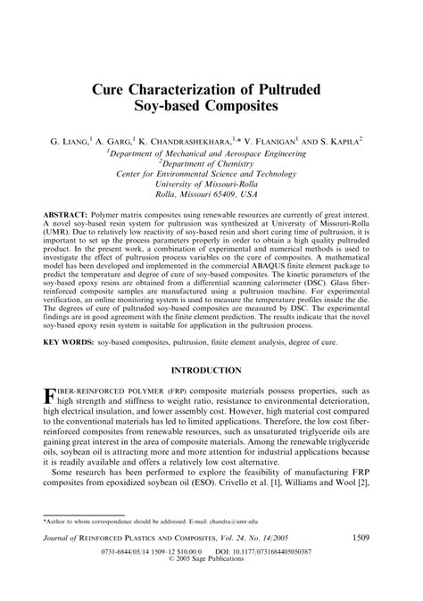 PDF Cure Characterization Of Pultruded Soy Based Composites