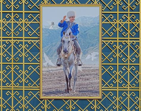 Image of Gurbanguly Mälikgulyýewiç Berdimuhamedow, on display outside ...