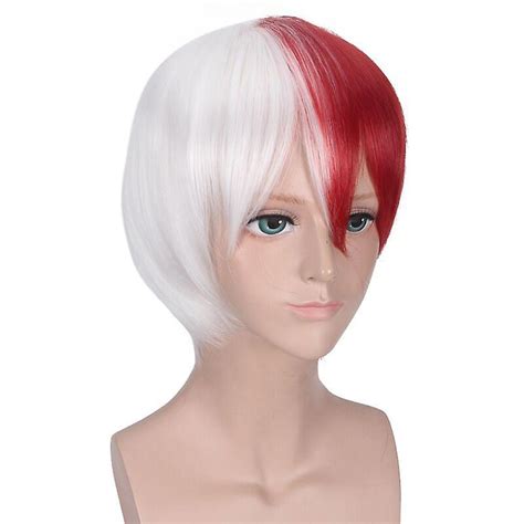 My Hero Academia Todoroki Shoto Cosplay White Red Short Wig With Bangs