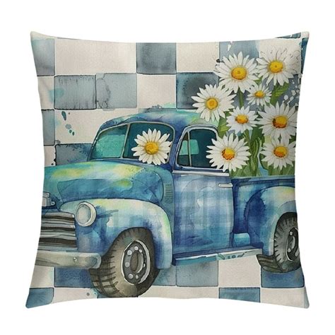 Creowell Pillow Covers Daisy Truck Pillows Decorative Throw Pillows