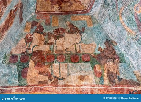 Ancient Murals In Temple Of Paintings Of Bonampak,Mexico Editorial Image | CartoonDealer.com ...