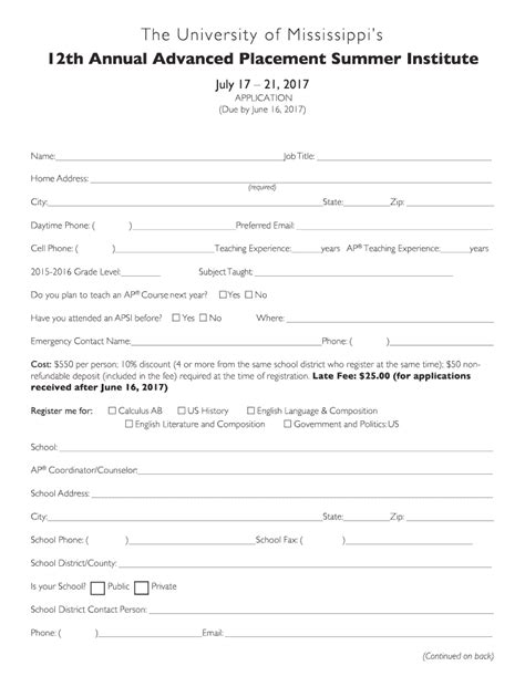 Fillable Online Outreach Olemiss Ap Form Docx Fax Email Print