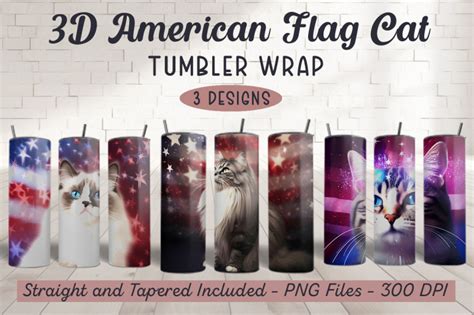 D American Flag Cat Tumbler Wrap By Zemira Thehungryjpeg