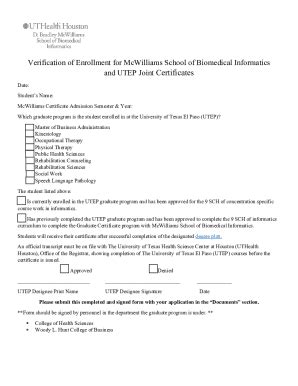 Fillable Online Enrollment Verification Form Estimated Graduation