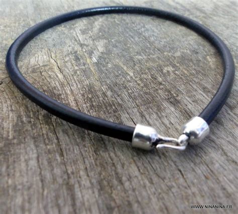 Bracelet Cheville Homme Cuir Argent Massif Ninanina