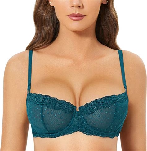 Dobreva Womens Sexy Lace Unlined Underwire Balconette See Through Sheer Bra Spruce Green 38e