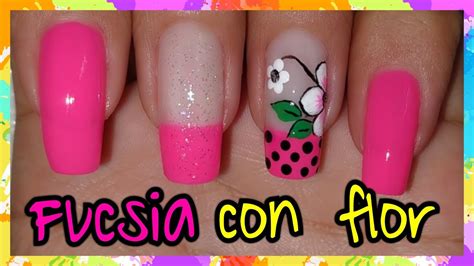 DECORACIÓN DE UÑAS FUCSIA CON FLOR BLANCA NailArt By Andy YouTube