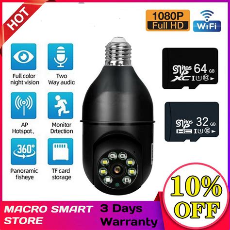 Jual CCTV WIFI Lampu PTZ Bohlam Lampu Hitam E27 V380 Pro 2MP 720P 360