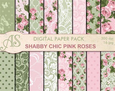 Digital Shabby Chic Pink Roses Paper Pack Printable Etsy Shabby