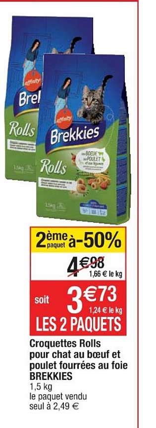 Promo Croquettes Rolls Pour Chat Au Bœuf Et Poulet Fourrées Au Foie