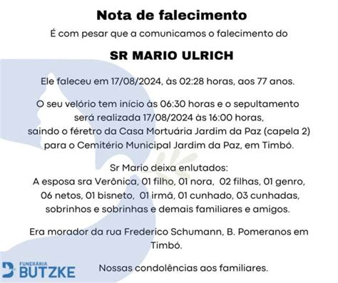 Notas de Falecimento 17 08 2024 Portal Timbó Net