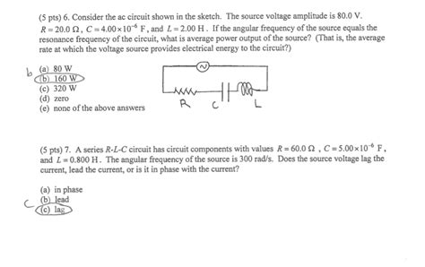 Solved 5 Pts 6 Consider The Ac Circuit Shown In The