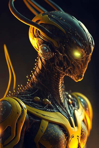 Obra Maestra Fotorrealista De Un Androide Alien Gena Amarillo Oscuro