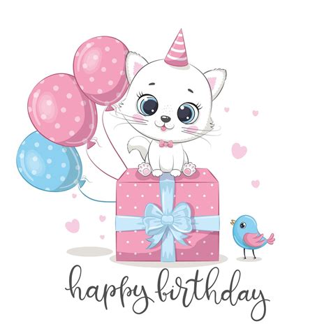 cartão de feliz aniversário com gatinho. ilustração dos desenhos ...