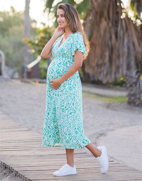 Green Aztec Wrap Maternity Dress | Seraphine