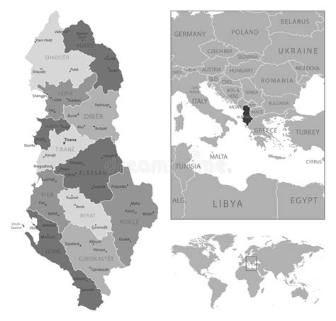 Mapa Preto E Branco Extremamente Detalhado Da Albânia Ilustração Do