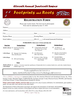 Fillable Online Pgcm Aahgs 2013 Juneteenth Registration Form V2 AAHGS