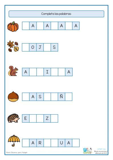 Lectoescritura Completar Palabras Con Vocabulario De Oto O